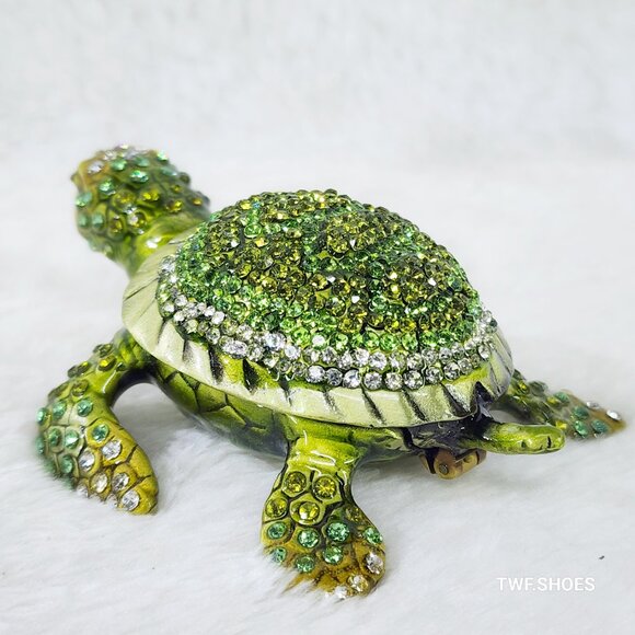 H&D Crystal Green Sea Turtle Jewelry Coin Trinket Box Magnetic - Picture 11 of 11